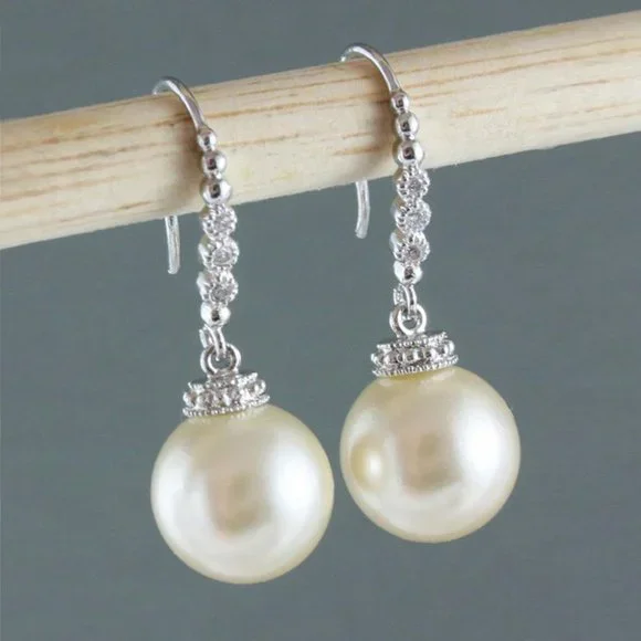 "Dainty Hot Silver Plated Exclusive Pearl Earrings for Women, - Picture 4 of 7